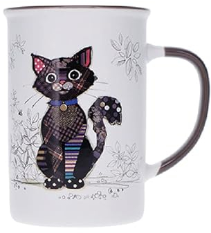 Kiub Grand mug avec des animaux - motif chat noir assis tranquillement - matière porcelaine fine - contenance 360ML