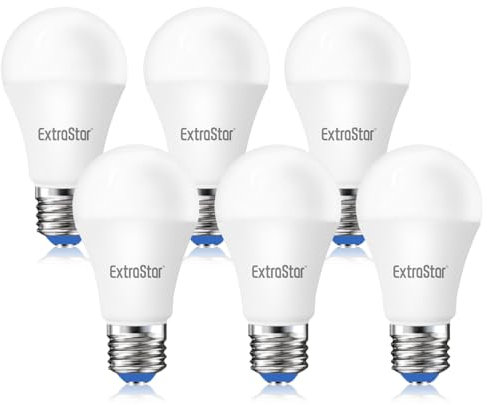 EXTRASTAR 6pc bombillas LED A60, 12 vatios (Eq. 96W), casquillo E27,Luz Blanca Fría 6500K, 1160Lm, No regulable