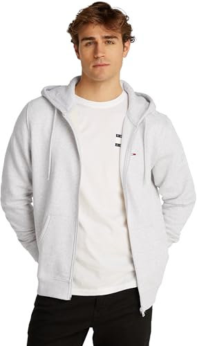 Tommy Jeans TJM Reg S Flag Zip Fleece Thru Kapuzenpullover, Herren, Grau (Silver Grey Heather), XXL
