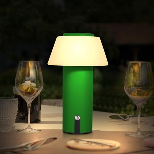 Ecvivk Mushroom Indoor/Outdoor Waterproof Shower LED Table Lamp - Battery Operated, Cordless, Portable, Rechargeable, Touch Dimming - Ideal for Bedroom, Dining, Patio (Green)