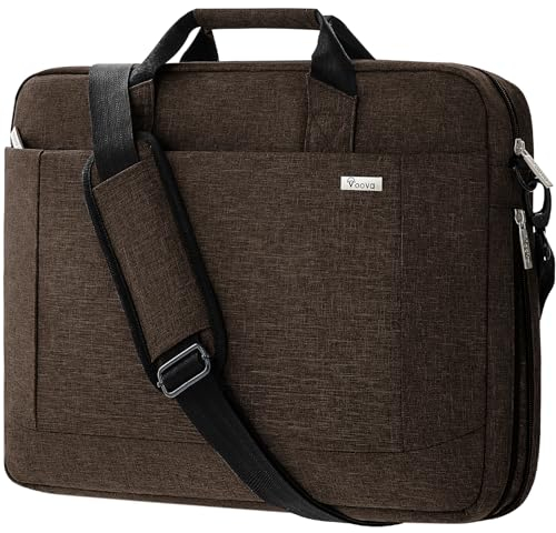 Voova Große Laptoptasche für 14 15 15,6 16 Zoll Laptop, Erweiterbare Laptop Aktentasche, Verdickt Wasserdicht Notebook Tasche, Kann Auf Dem Koffer, Kompatibel mit Macbook Dell HP, Braun