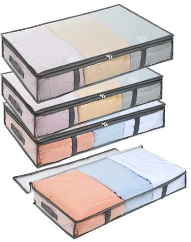 OTraki 4 PCS Underbed Storage Bags Foldable Clothes Storage Bag Large Capacity Under Bed Storage Box with Lid Dustproof Storage for Under the Bed for Clothes Blankets Bedding and Duvet