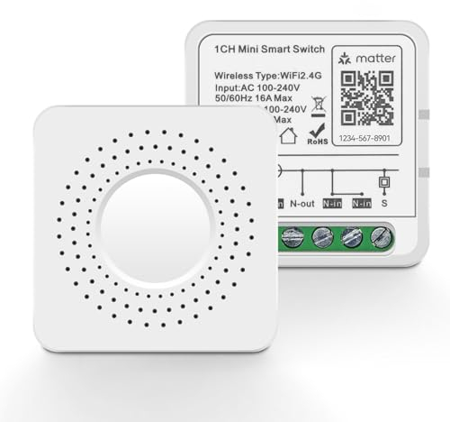 MVAVA Smart Schalter Supports Matter, Mini Wlan Smart Lichtschalter Relais Modul für Smart Home DIY Neutralleiter erforderlich, Kompatibel mit Home Assistant, Alexa, Google Home, 2,4GHz