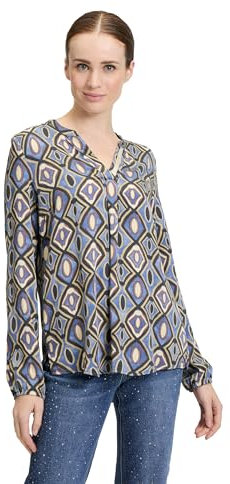 Cartoon Damen Blusenshirt mit Muster 44, Braun/Blau