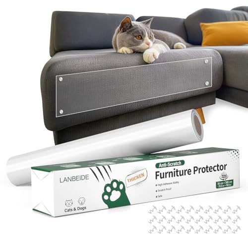 LANBEIDE Anti Scratch Furniture Protector - Cat Sofa Protector with 30 Pins Plastic Adhesive Clear Sofa Guard Single Side Sticky Deterrent Training Tape (30cm x 3m)