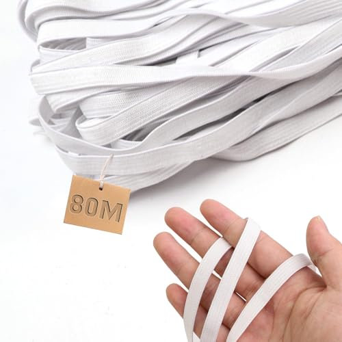 TXXATX Gummiband Nähen 8 mm Gummiband 80 Meter Gummiband Elastisches Band Weiß Hosengummi Gummilitze Gummiband Breit für DIY Handwerk Nähen Haushalt Stoffe Zum Nahen Bekleidung Masken
