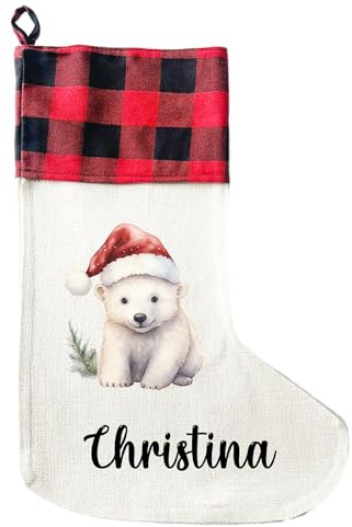 LIEBTASTISCH - Personalisierte Weihnachtssocken mit Tieren - 40cm x 30cm - Weihnachtsstrumpf zum Nikolaus oder Weihnachten - Namen - Geschenkbeutel - Nikolausstiefel zum Aufhängen (Eisbär)