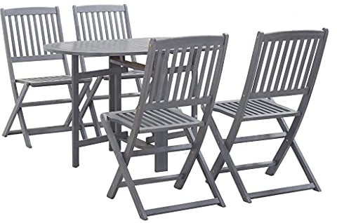 ShGaxin 5-TLG. Garten-Essgruppe Massivholz Akazie Grau, Esstisch Mit Stühlen Set, Gartenmöbel Sitzgruppe, Balkon Möbel, Gartenlounge Set, Terrassenmöbel, Balkonmöbel Set - 278926
