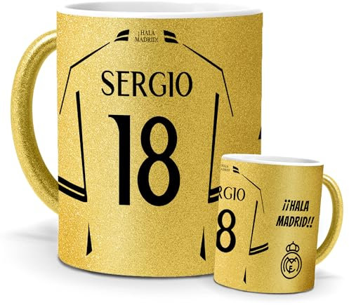 Taza Personalizada Real Madrid | Edicion especial GOLD | Tazas de Desayuno Fútbol | Regalo Original para Merengues | Fútbol para Niños | Regalos Camisetas Futbolistas | Copa Orejona.