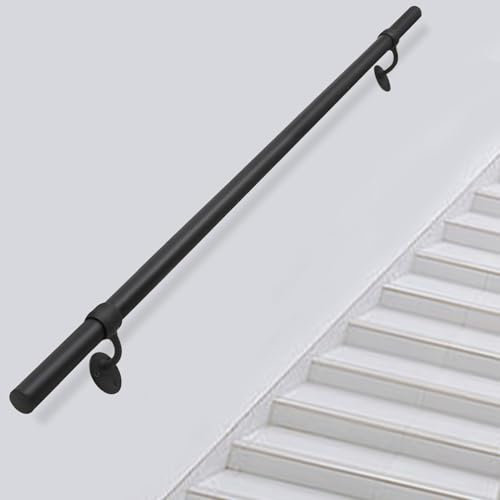 Corrimano per scale moderne 80 cm/100 cm/1,5 m/2 m/300 cm/4 m Gradini per scale Ringhiera Corrimano di sicurezza in ferro metallico nero, Ringhiera in tubo tondo zincato per scale interne(200cm)