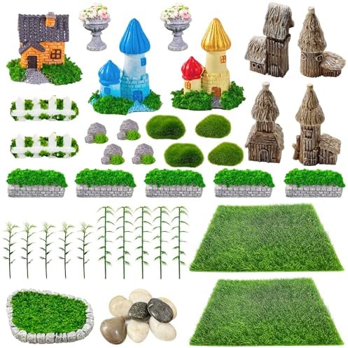 Woohome 45 Stück Outdoor Garten Deko Zen Garten Zubehör Miniatur Garten Dekorationen Geeignet für Outdoor Gartendekoration Puppenhaus DIY Dekoration Märchengarten