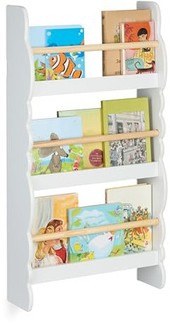 Relaxdays Bücherregal Wolke, 3 Fächer, Kinderbücherregal Wand, HxBxT: 80 x 42,5 x 14 cm, Wolkenregal Kinder, weiß/Natur