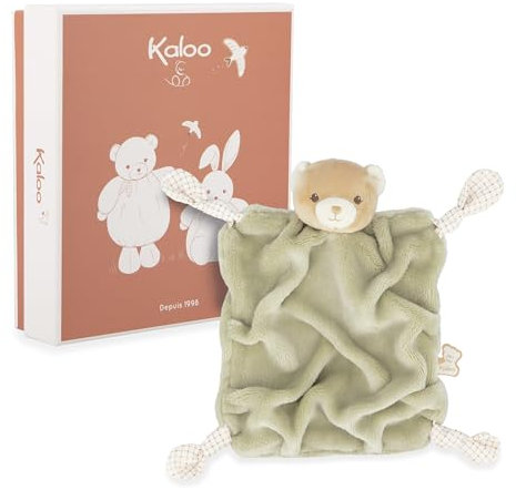 KALOO - Schmusetuch Kaninchen grün 24cm - Flaches Baby-Schmusetuch - Extra weiches Flanellfell - Schleifen mit Schnullerbefestigungsfunktion - Kuscheliger und lehrreicher Begleiter ab der Geburt