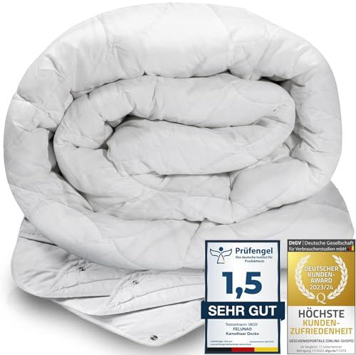 Feluna® 4-Jahreszeiten Kamelhaar-Decke aus 100% Kamelhaarflaum Ganzjahresdecke Steppbett Duo Bettdecke zum Knüpfen (4-Jahreszeiten, 155x220cm)