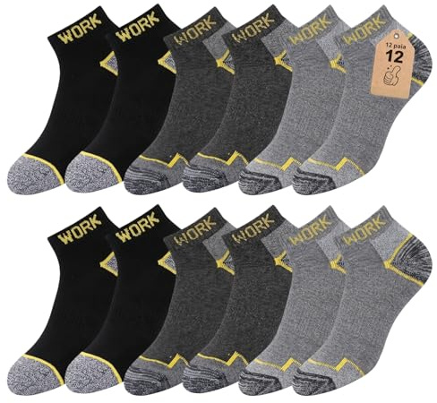 12 Paia Calze da Lavoro Uomo, Calzini Uomo Corti Estivi in Cotone Traspirante, Pianta Imbottita e Tallone e Punta Rinforzati, WORK Socks 35-40/40-45 (IT, Numero, 40, 45, Regular, Regular)