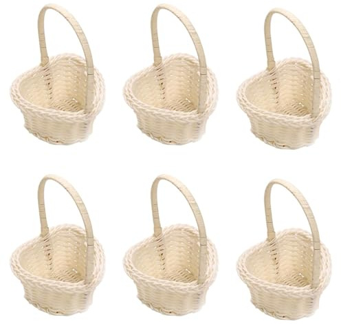 Docache geflochtene Mini-Blumenkörbe Henkel Geflochtener Blumenkorb Hochzeit Süßigkeiten Rattan Korb Dekokorb für Hochzeitszeremonie Kleiner Rattan Korb Obstkorb 6 Stück (Herzkorb)