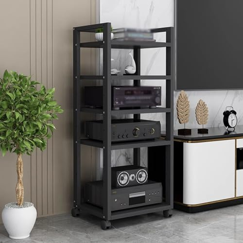 Supporto per amplificatore e altoparlanti, supporto mobile per lettore multimediale audio a 5 livelli, mobiletto per console di gioco con ripiano aperto regolabile per casa/ufficio/CD/video/DJ/teatr