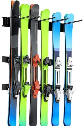 Ski Rack Für Garage | Mit 6 Haken, Robust Und Rutschfest - Für Zuhause Gartenhaus Skier Snowboard Halterung | Für Indoor Outdoor Schuppen Sportzubehör Keller Aufbewahrung