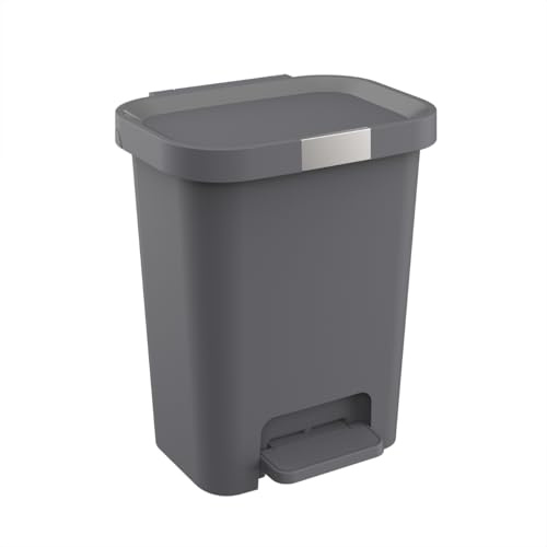 Engelland Mülleimer 25 L mit Deckel und Pedal - Treteimer, Abfalleimer mit Soft-Close, verschließbarem Deckel & rutschfesten Füßen - ideal für Küche, Bad & Büro - Kunststoff, Anthrazit
