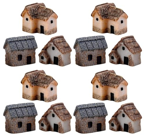 Gatuida 12 Stück Teiliges Miniatur Gartenhaus aus Resin Realistische Micro Village Houses für DIY Bonsai Terrarium und Fairy Garden Dekoration Vielseitige Tisch Wohnraum Ornamente