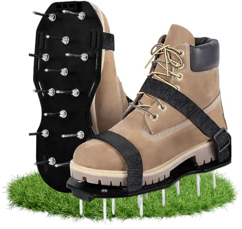 Riisoyu Scarpe Chiodate per Areazione Prato e Giardino, Arieggiatore Prato Scarpe con Cinghie Regolabili Sandalo Aeratore da Prato con Punte Resistenti per Cortile e Patio Nero