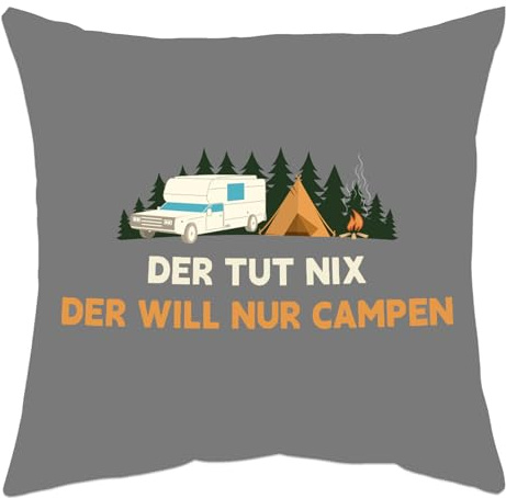 Camper Geschenke Kissenbezug 45x45cm, Camping Zubehör, Campingzubehör | Lustige Camping Geschenke für Camper Geburtstag, Wohnmobil & Vanlife Liebhaber, Wohnwagen, Männer Gadgets Deko