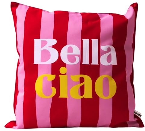CB Home & Style Outdoorkissen Gartenkissen Wasserabweisend Wasserfest mit Streifen Hallo Sommer Bella Ciao La Dolce vita 45x45cm mit Füllung (Rot/Pink - Bella Ciao)