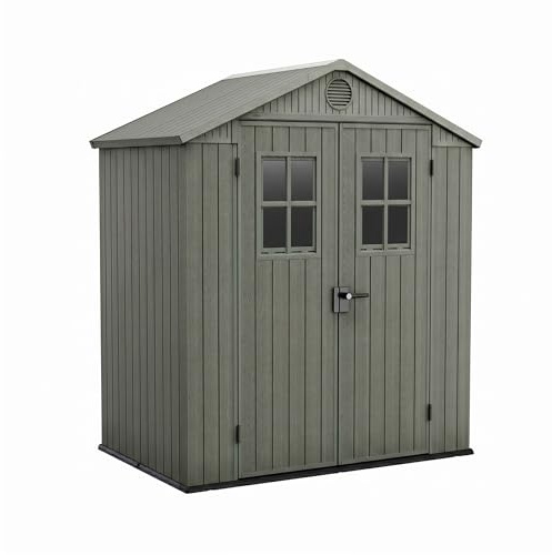 FRANKYSTAR® Darwin 6x4 - Casetta da Giardino 190x221x122 cm 2 Ante per deposito attrezzi finitura effetto legno Evotech+ in Resina Verde