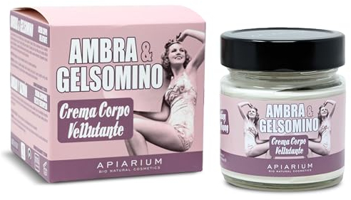 APIARIUM Crema Corpo Vellutante Ambra e Gelsomino, 200 ML, lozione nutriente ed elasticizzante, pelle liscia e profumata; crema corpo con Miele e Aloe