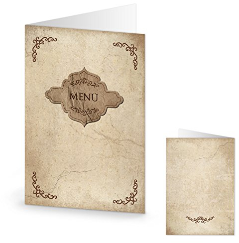 Logbuch-Verlag 20 Menükarten im Vintage-Stil Kraftpapier Optik auf alt gemacht DIN A5 Speisekarten braun beige cremefarben zum Hinstellen bedruckbar beschreibbar