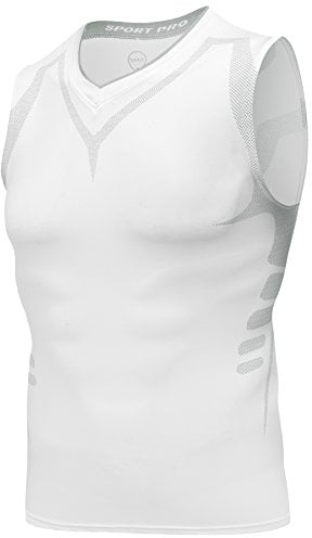 AMZSPORT Herren Kompressions-Tanktop Ärmellos Funktionsshirts Baselayer Unterhemd Weiß L