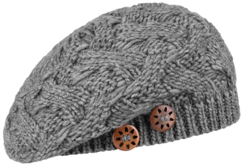 LIERYS Jil Strickbaske mit Knöpfen Made in Germany Französische Damenbaske Strickmütze Schurwolle Damen Herbst Winter