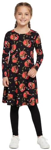 A2Z 4 Kids Girls Christmas Dress Multi Xmas Long Sleeve Dresses - Xmas Dress Chic Print Black 13