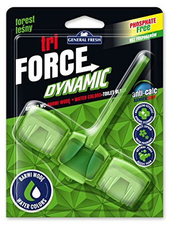 12er Pack. WC Grünspüler Tri Force Dynamic Intensive Duft, Aktivschaum- und Wasserfärbung Dynamischer Grün - Waldduft (12x45g.)