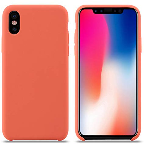 THBY iPhone XS Hülle, Liquid Silikon Gel Gummi Stoßfest iPhone XS Silikon Hülle mit Soft Mikrofasertuch Futter Kissen Handy Hülle für Apple iPhone XS. (XS 5.8'', Nektarine)