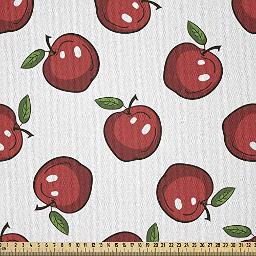 ABAKUHAUS Apfel Stoff als Meterware, Cartoon Bio-Obst, Microfaser Multi Zweck Dekostoff für Kunsthandwerke, 3M (230x300cm), Dunkle Koralle Weiß Grün