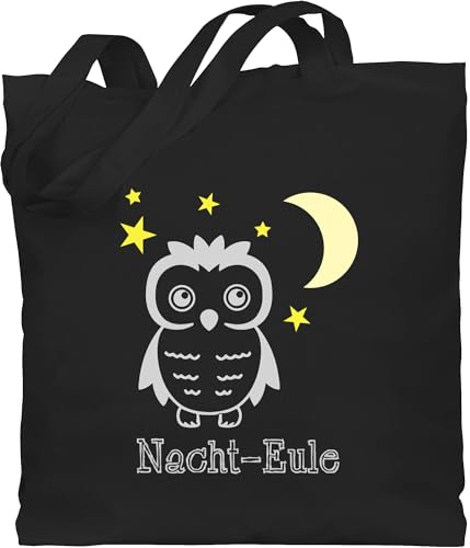 Shirtracer Baumwolltasche - Eule, Fuchs & Co. Geschenk - Nacht-Eule - Unisize - Schwarz - eulentasche tasche katzenmotiv eule beuteltasche fuchs-motiv eulen jute tiermotive nachteule einkaufstasche