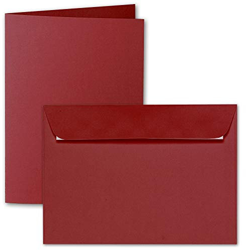 ARTOZ 50x DIN A6 Faltkarten-Set mit Umschlägen - weinrot (Rot) - 105 x 148 mm - gerippte Bastelkarten blanko mit Brief-Umschlägen - 220 g/m²