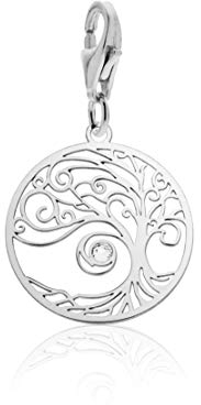 AKA Gioielli® - Damen Charm Anhänger Lebensbaum 925 Sterling Silber Rhodiniert mit Swarovski Kristalle