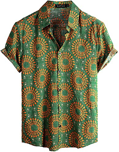 VATPAVE Herren Hawaii Hemd Männer Kurzarm Sommer Freizeithemd Casual Strand Blumen Hawaiihemd Groß Gelb Grün