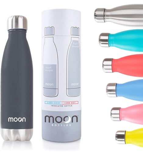 Moon Bottles - Insulated Water Bottle That Lasts Forever - 18/8 Stainless Steel Vacuum Flask - Double Walled Drink Bottle - Thermal Metal Flasks, Leakproof, 24hrs Cold & 12 Hot (750ml, Matte Black)