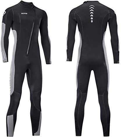 ZCCO Combinaison humide pour homme et femme en néoprène de 3 mm avec fermeture avant pour la plongée, la natation, le surf et l'eau froide (noir + gris, taille L)