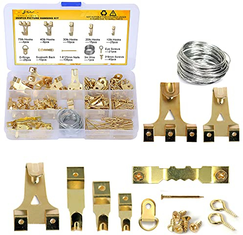 StayUnique1 - 260 PCs Picture Hooks Heavy Duty-- Rustproof Picture Hanging Kit with Saw Tooth, D-Ring, Nails with Screws for Mirrors, Picture Frames & Paintings