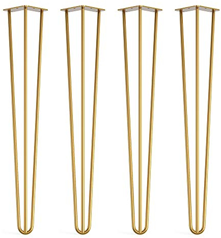 4 x Hairpin Legs with Floor Protector Feet & Screws - 71cm 3 Rod / 10mm, Gold Brass