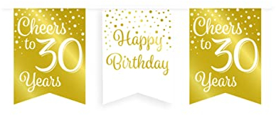 PD-Party 7023005 Luxus Party Flagge Banners | Geburtstag Feier | Partei Dekoration - 30, Gold/Weiß, 8.5cm Länge x 8.5cm Breite x 7.5cm Höhe