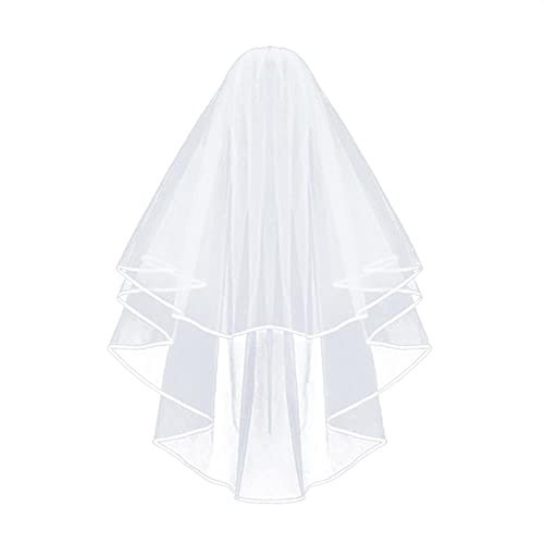 Brautschleier Hochzeit Vails Damen Kurz Schleier Weiß Elfenbein Tüll mit Kamm für Braut Dusche Junggesellinnenabschied Party, Weiß / mit Schleifenrand, Einheitsgröße