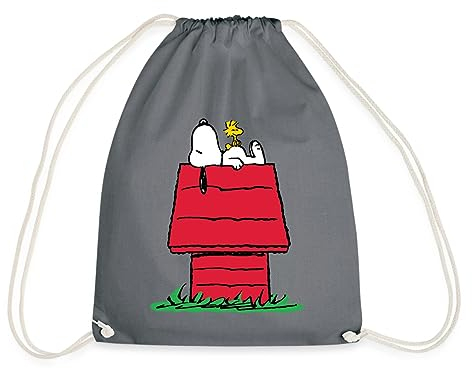 Spreadshirt Peanuts Snoopy Und Die Hundehütte Turnbeutel, One Size, Grau