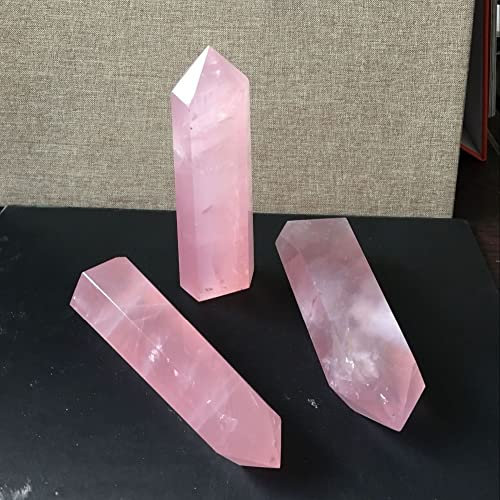 XUQULI 1 Stück Natural Rock Rose Quarz Kristallpunkt Heilung Stein Obelisk Zauberstab Rosa Meditationskristall