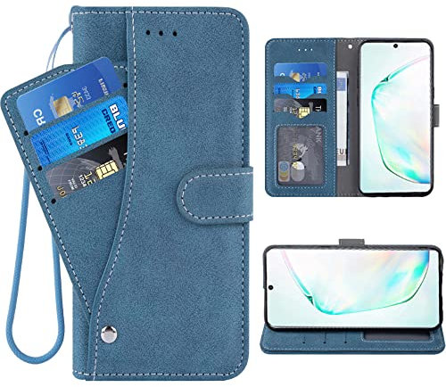 Compatible with Samsung Galaxy Note 10 Plus Glaxay Note10+ 5G Wallet Case Wrist Strap Lanyard Leather Flip Card Holder Stand Cell Phone Cover for Gaxaly Note10 + Notes 10+ Ten Not S10 10Plus-Blue
