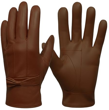 SixSigma Sports Ladies Winter Driving Leather Gloves Women - Quick Dry Soft Fleece Lined Thermal Gloves Womens Perfect For Driving Glove's - Ideal Gifts For Women (Brown, Small/Medium)